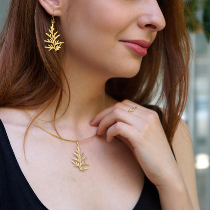 Cypress Leaf Necklace – Gold Plated Sterling Silver Pendant | Nature