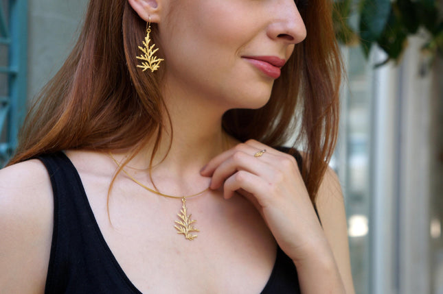 Cypress Leaf Necklace – Gold Plated Sterling Silver Pendant | Nature