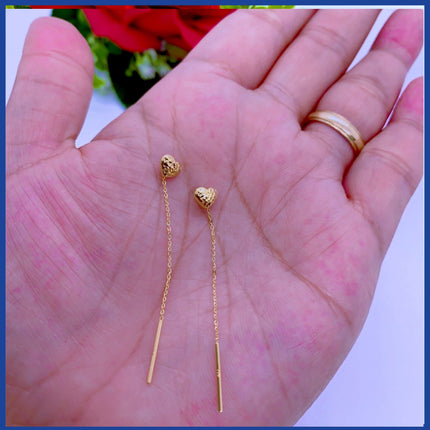 18K Real Gold Heart Drop Earrings 2”