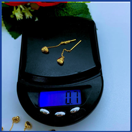18K Real Gold Heart Drop Earrings 2”