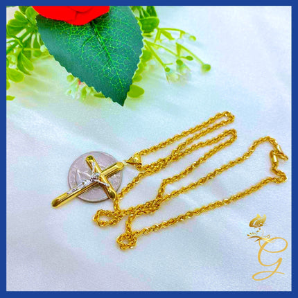 18K Real Gold Cross Necklace 20”