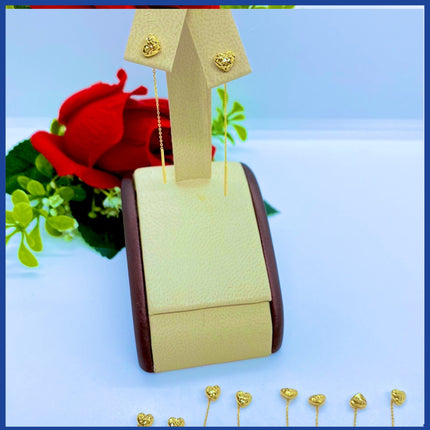 18K Real Gold Heart Drop Earrings 2”