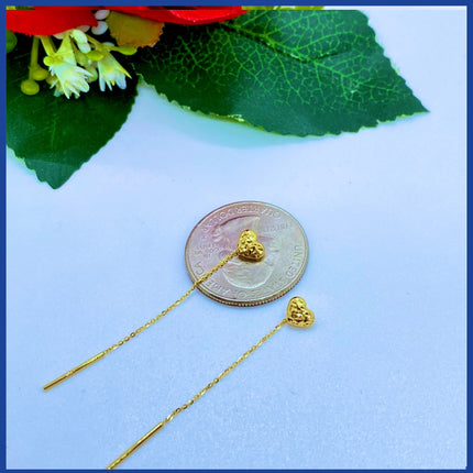 18K Real Gold Heart Drop Earrings 2”