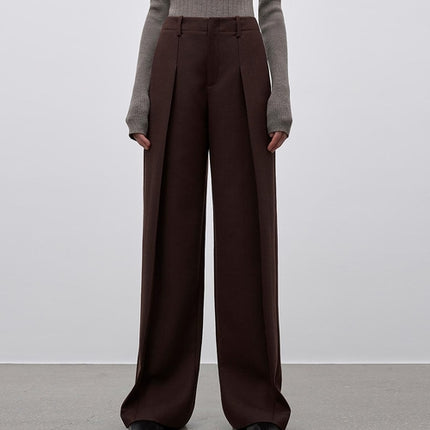 Imported wool pleated high-waisted straight-leg all-match slimming