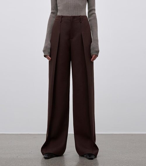 Imported wool pleated high-waisted straight-leg all-match slimming