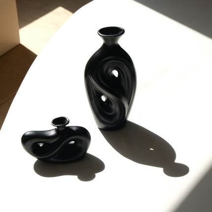 Handmade Contemporary Abstract Ceramic Black Flower Vase - Decorative