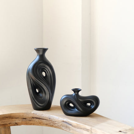 Handmade Contemporary Abstract Ceramic Black Flower Vase - Decorative
