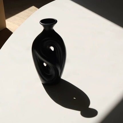 Handmade Contemporary Abstract Ceramic Black Flower Vase - Decorative