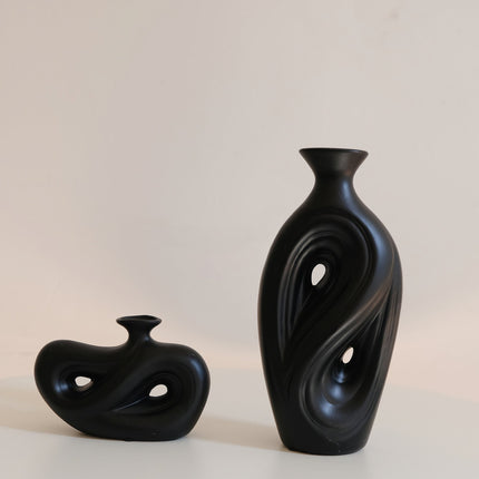 Handmade Contemporary Abstract Ceramic Black Flower Vase - Decorative