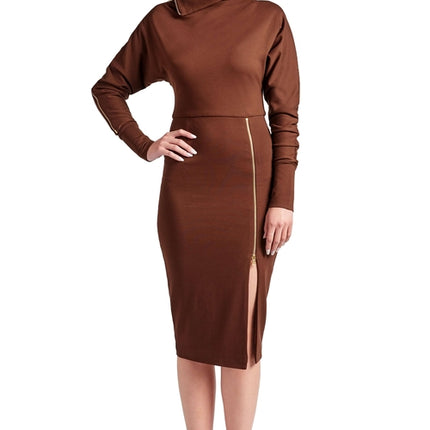 Josefa Asymmetric Dress -  Long sleeve convertible midi dress with
