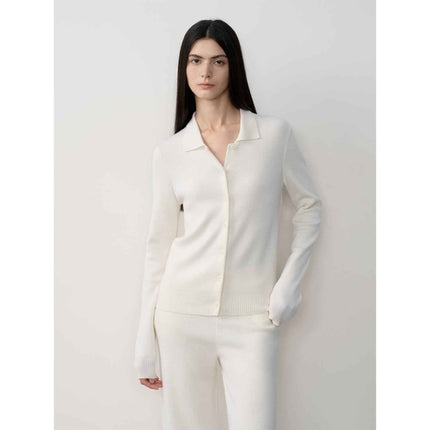 "Lazy urban" Yangtze Merino wool polo-neck cardigan straight-leg