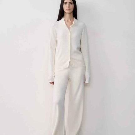 "Lazy urban" Yangtze Merino wool polo-neck cardigan straight-leg