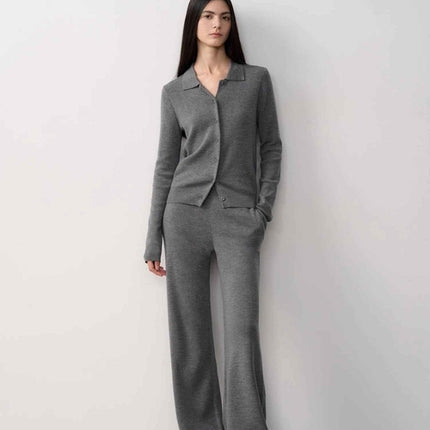 "Lazy urban" Yangtze Merino wool polo-neck cardigan straight-leg