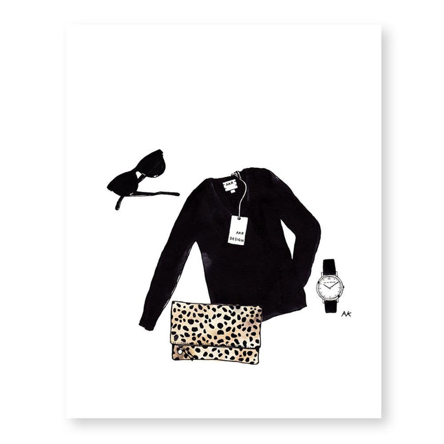 Leopard Clutch & Black Sweater Art Print