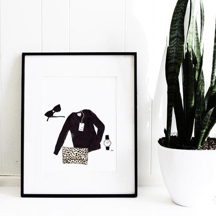 Leopard Clutch & Black Sweater Art Print