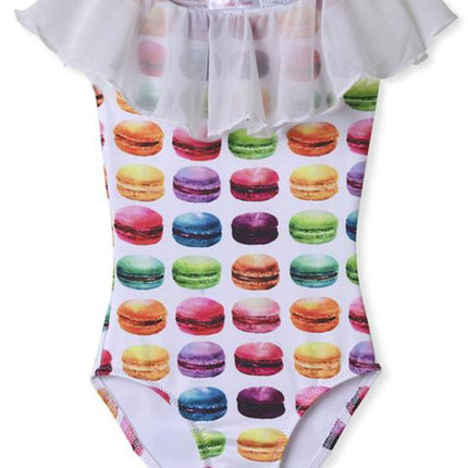 Macaroon Chiffon Draped Swimsuit for Girls
