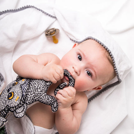 3 Pc Newborn Essential Set - Hooded Towel, Swaddle + Toy Rattle