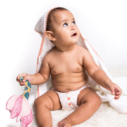 3 Pc Newborn Essential Set - Hooded Towel, Swaddle + Toy Rattle