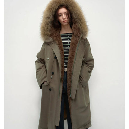 Fireladyfur Women's 90 Duck Down Parka with Raccoon Fur