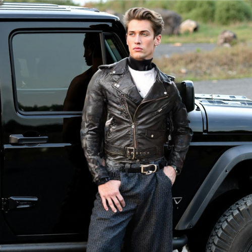 Ninja Stealth Black Mens  Faux Leather Biker Jacket