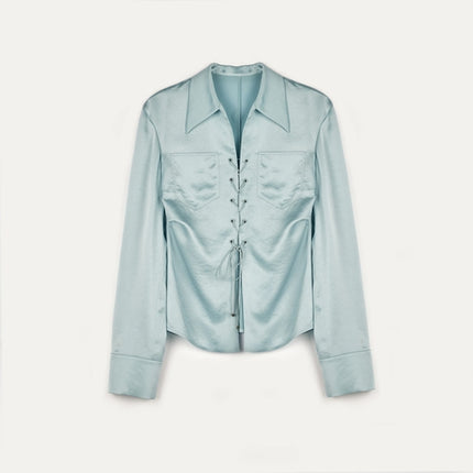 "Mercerized Spring Shadow" Acetate Shirt Women's Hollow String Pleated