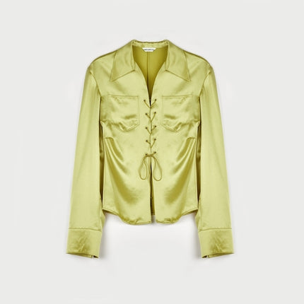 "Mercerized Spring Shadow" Acetate Shirt Women's Hollow String Pleated