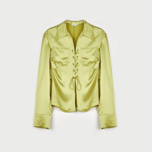 "Mercerized Spring Shadow" Acetate Shirt Women's Hollow String Pleated