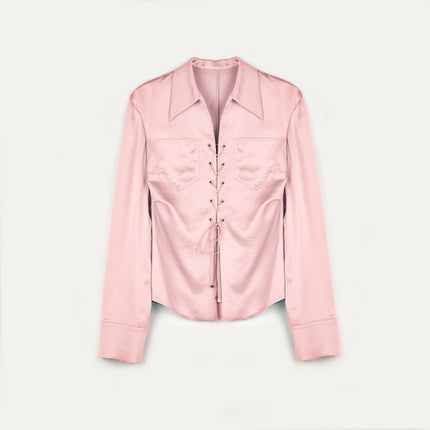"Mercerized Spring Shadow" Acetate Shirt Women's Hollow String Pleated