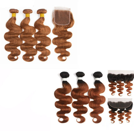 #30 Ombre 10A Grade Body Wave #1B/30 BUNDLES with 4x4 CLOSURES & 13x4