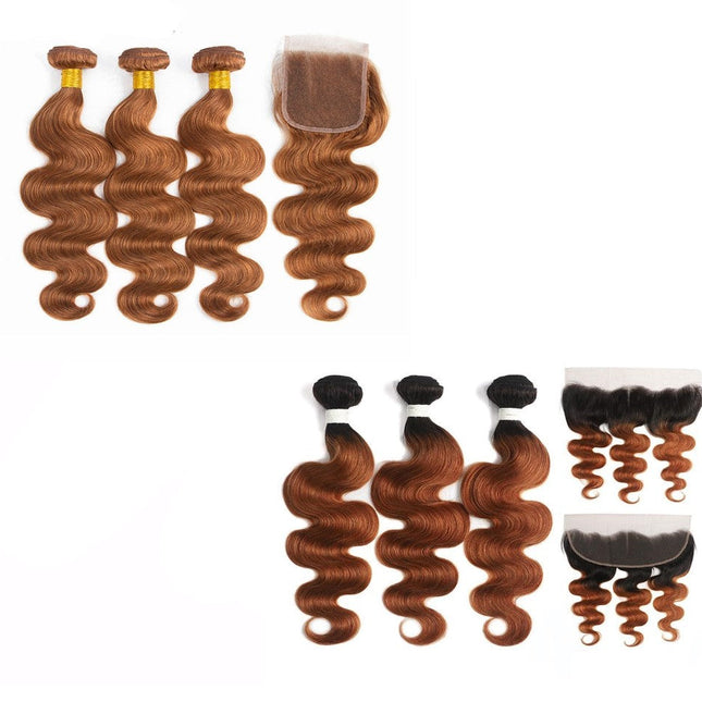 #30 Ombre 10A Grade Body Wave #1B/30 BUNDLES with 4x4 CLOSURES & 13x4