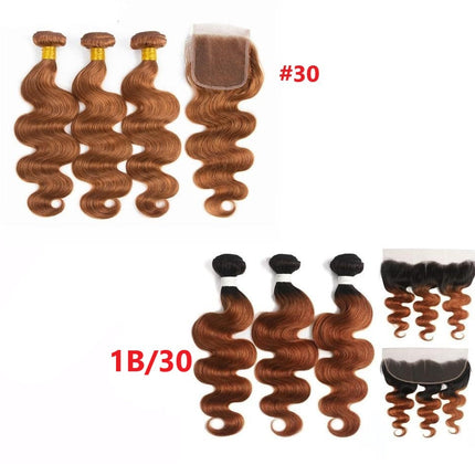 #30 Ombre 10A Grade Body Wave #1B/30 BUNDLES with 4x4 CLOSURES & 13x4