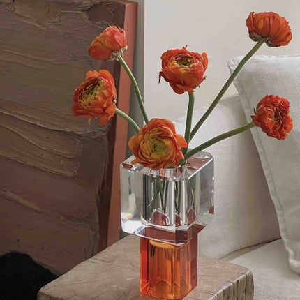 Modern Crystal Block Vase, Contemporary Table Setting Centrepieces