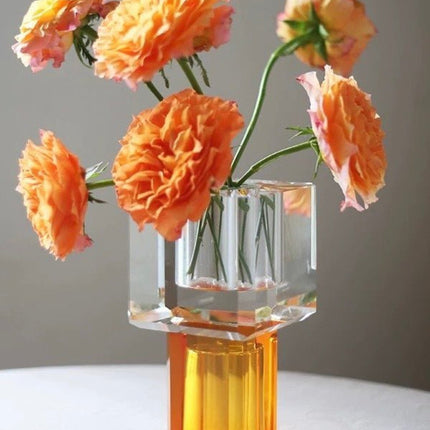 Modern Crystal Block Vase, Contemporary Table Setting Centrepieces
