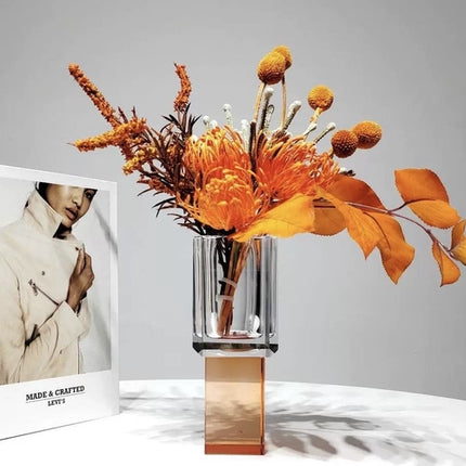Modern Crystal Block Vase, Contemporary Table Setting Centrepieces