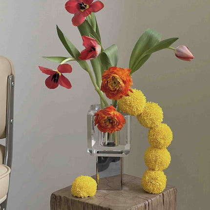 Modern Crystal Block Vase, Contemporary Table Setting Centrepieces