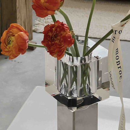 Modern Crystal Block Vase, Contemporary Table Setting Centrepieces
