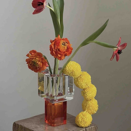Modern Crystal Block Vase, Contemporary Table Setting Centrepieces