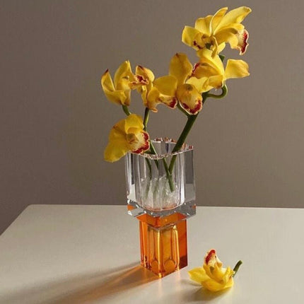 Modern Crystal Block Vase, Contemporary Table Setting Centrepieces
