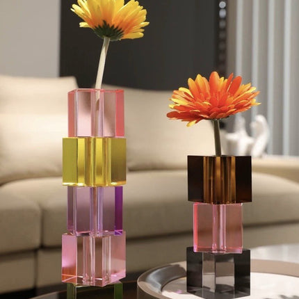 Modern Crystal Cube Bud Vase, Dopamine Table Setting Centrepieces