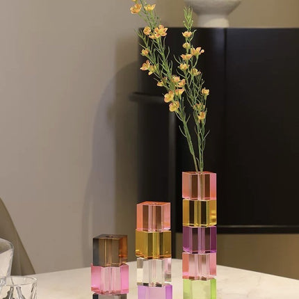 Modern Crystal Cube Bud Vase, Dopamine Table Setting Centrepieces