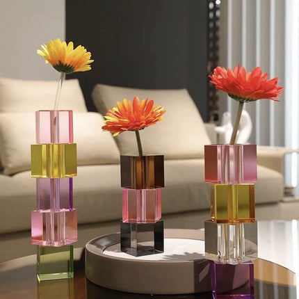 Modern Crystal Cube Bud Vase, Dopamine Table Setting Centrepieces