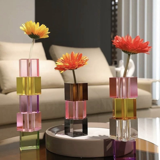 Modern Crystal Cube Bud Vase, Dopamine Table Setting Centrepieces
