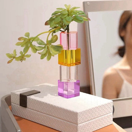 Modern Crystal Cube Bud Vase, Dopamine Table Setting Centrepieces