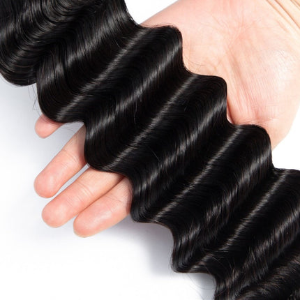 Brazilian 3/4 Fancy Deep Wavy Fumi Human Hair bundles with 4x4 Closure