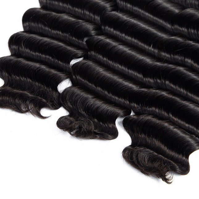Brazilian 3/4 Fancy Deep Wavy Fumi Human Hair bundles with 4x4 Closure
