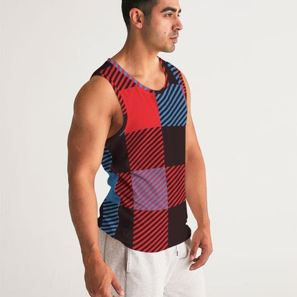 Mens Tank Top - Multicolor Flannel Pattern Sports Top