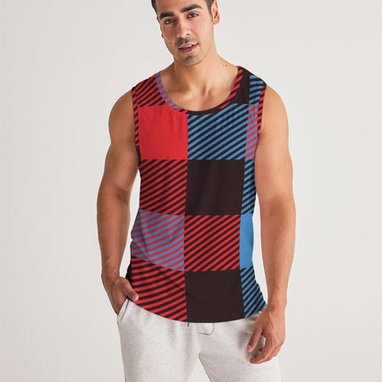 Mens Tank Top - Multicolor Flannel Pattern Sports Top