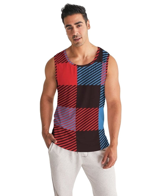 Mens Tank Top - Multicolor Flannel Pattern Sports Top