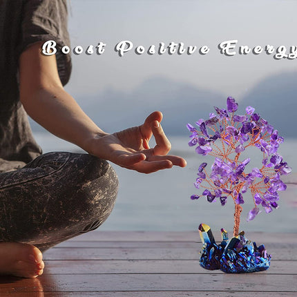 Natural Amethyst Rainbow Aura Lucky Tree