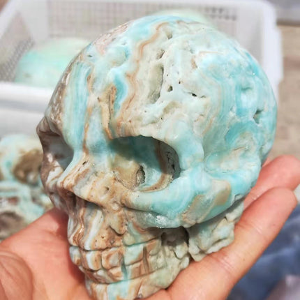 Natural Rare Crystal Healing Hemimorphite Ore Hand Carved Skull